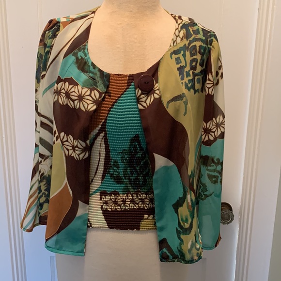 Sere Nade Abstract Print 2 Piece Top Set- Tank & Topper Cardigan Large - Picture 1 of 12